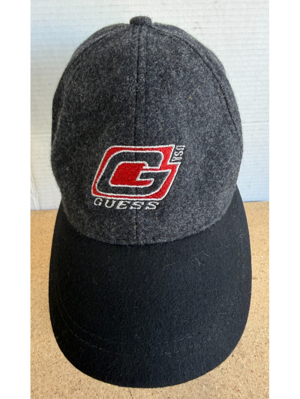 Vintage 90s GUESS Hat Cap Gray ADJUSTABLE Wool Dad City Preppy